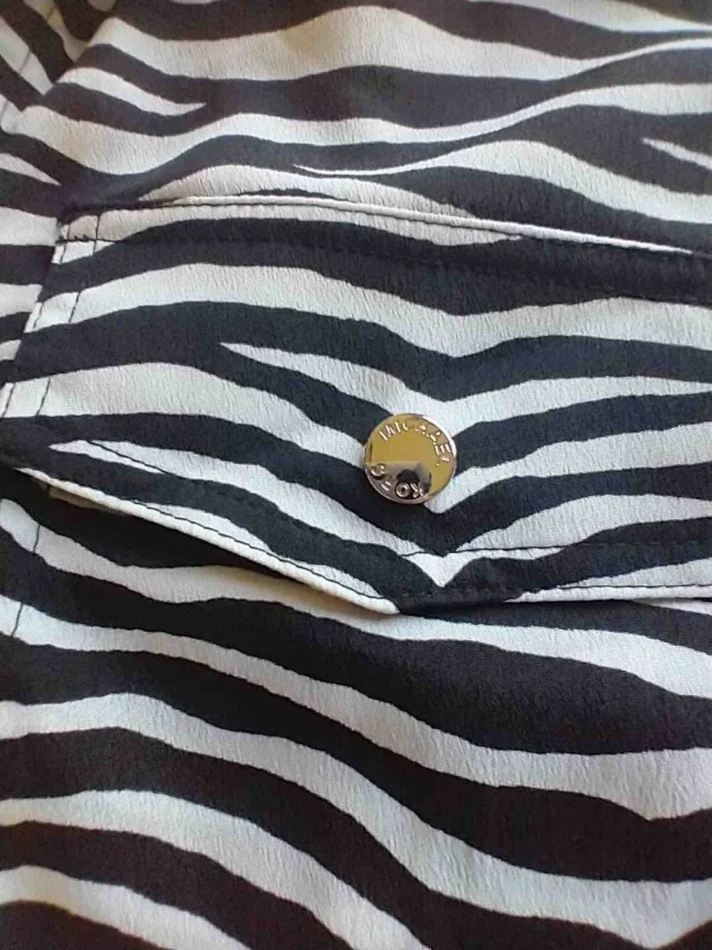 Michael Kors Zebra Print Zip-Front Roll-Tab Utility Lightweight Blouse XS